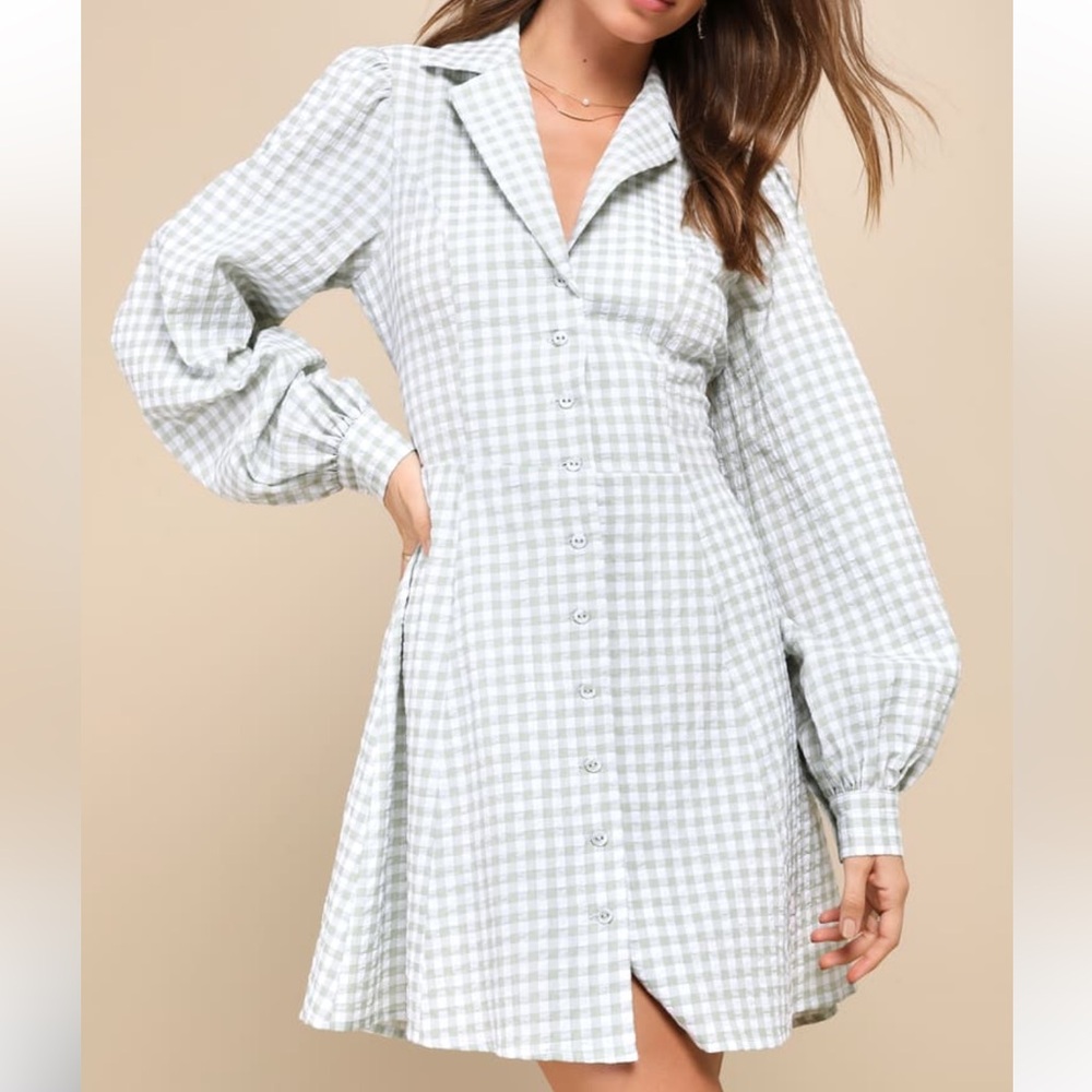 Lulu's Charming Bliss Gingham Skater Mini Dress - Green - XL - NWT